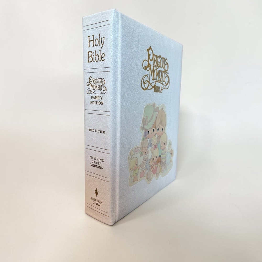 Precious Moments Family Edition Holy Bible NKJV Red Letter White Bonded Leather